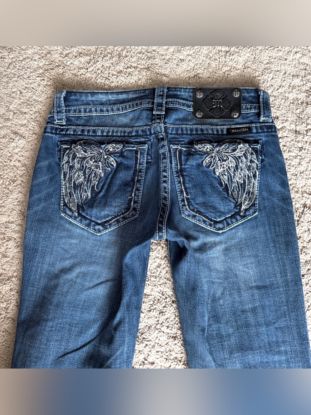 Womens Miss Me Jeans Size 27 Skinny Rhinestone y2k Embellished Blue Angel Wing - Picture 9 of 9